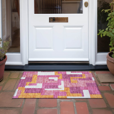 Machine Washable Indoor/Outdoor Chayden ACN955 Pink 1'8" x 2'6" Rug