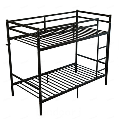 Lit superposé simple au-dessus de simple en métal robuste - charge maximale de 485 lb, structure en acier renforcé avec garde-corps de 14 po de hauteur, structure de lit robuste et peu encombrante pour enfants, adolescents, adultes, sans sommier tapissier