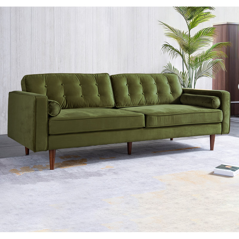 Ansonia 85" Velvet Square Arm Sofa, Olive Green
