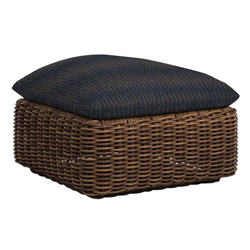 Montecito Outdoor Ottoman with Cushion, No Welt, Raffia, Rollo Cream