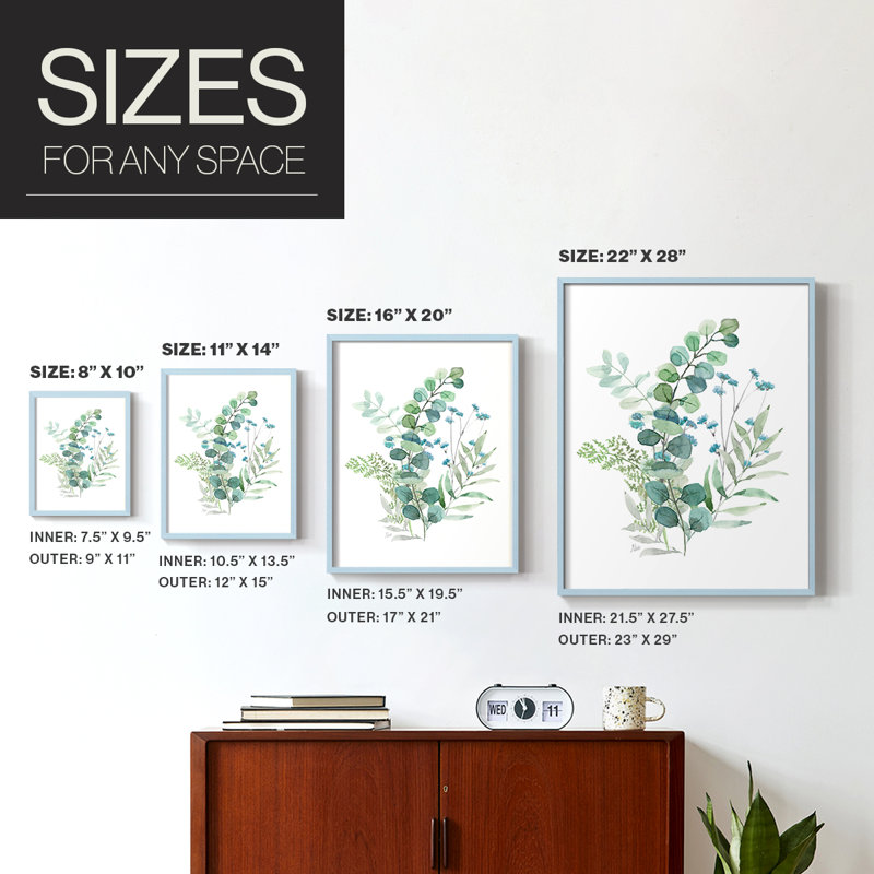 «Blue Mist Eucalyptus I», reproduction encadrée - bois massif, Bleu, H 21 po x l 17 po