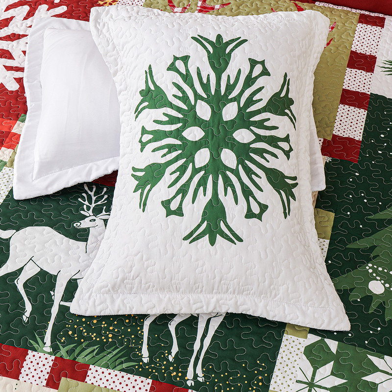 5 Piece Christmas Patchwork Quilt Set Bedspread Set Reversible Christmas Decoration Bedding Set