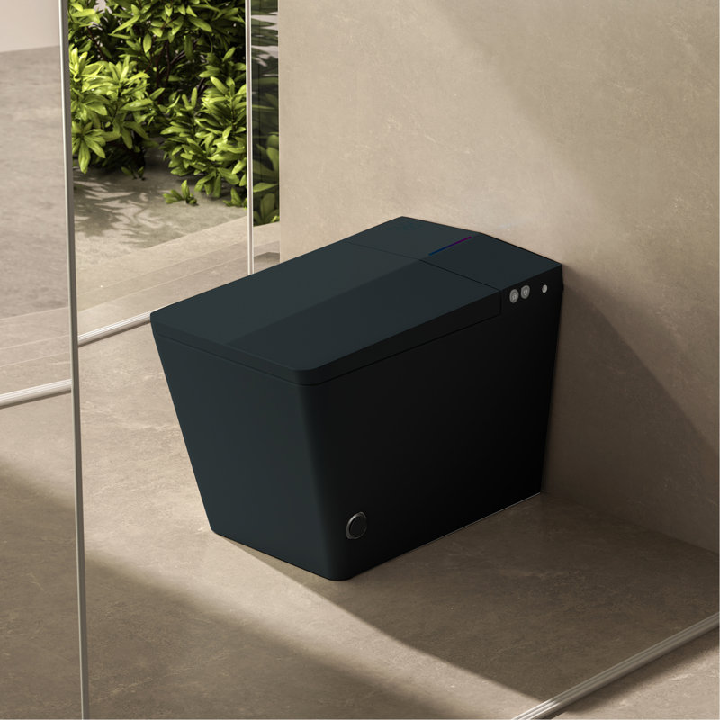 Square Smart Toilet With Built-In Tank For Modern Bathroom, Remote Control, Tankless Bidet Toilet With Foot Touching Lid Opening, Auto Flush, Heated Seat, LED Digital Display, User Memory