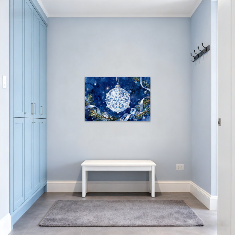 Ornement de Noël flocon de neige hiver pin bleu ciel, H 28 po x l 40 po