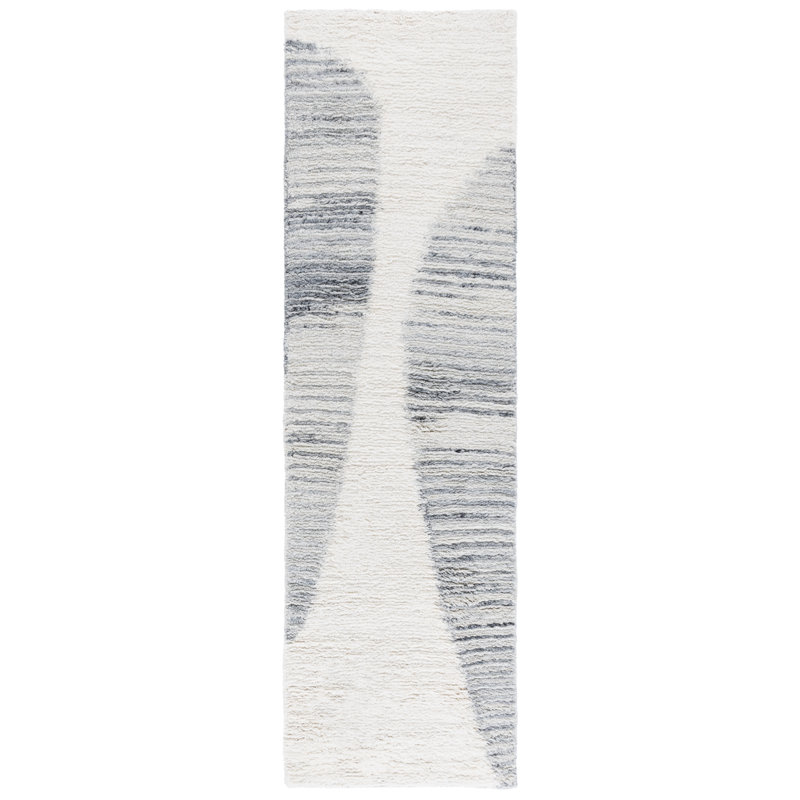 Kwinton 228 Hand Tufted Wool/Recycled Cotton Abstract Indoor Use Only Rug in Ivory/Gray, Runner 2'3" x 8'
