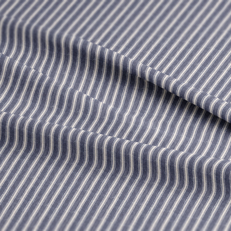 Walker Ticking Stripe Indigo/Ivory Cotton Simple Top Pocket Drapery Panel Set of 2, 50" W x 48" L