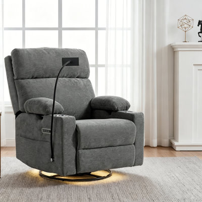 Power Rocking Chair Nursery With Electric Lumbar Support Cup Holder Nightlight And Usb Ports Dark Gray