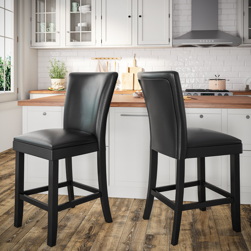 Upholstered Back Counter Height Barstool, Counter Stool (24" Seat Height),  Black