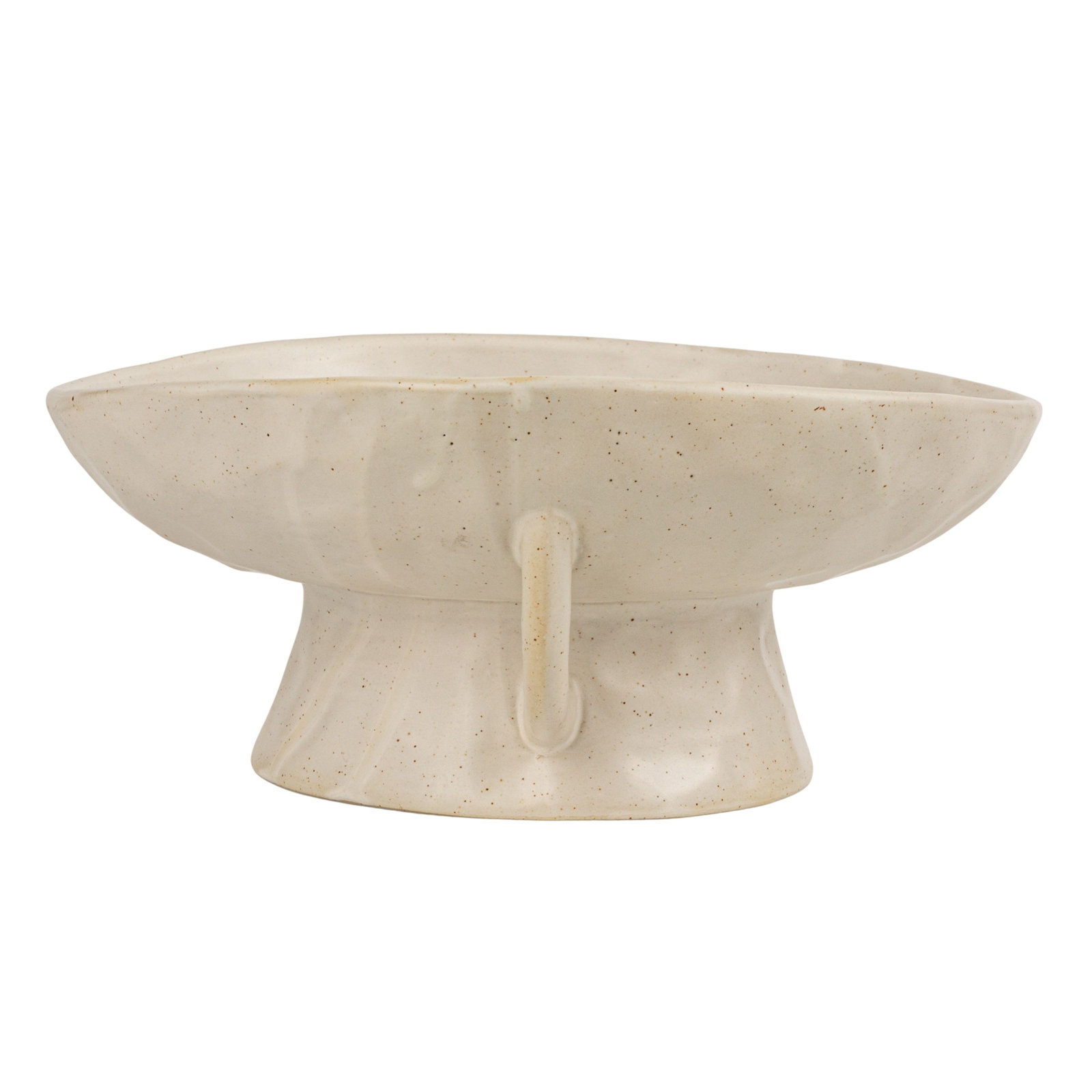 Stoneware Pedestal Bowl with Handles, White, 9.5" W