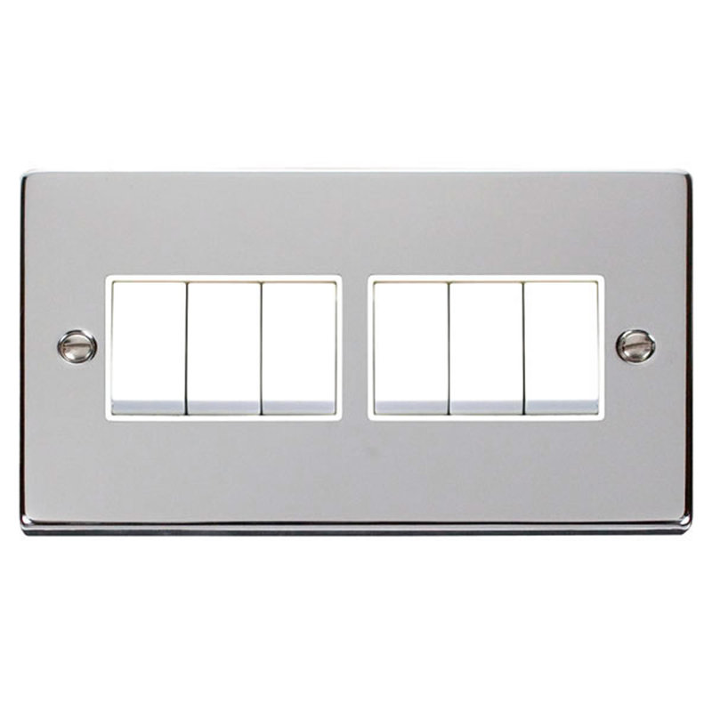 Polished Chrome 10A 6 Gang 2 Way Light Switch