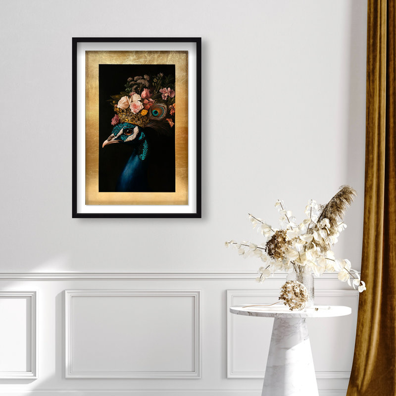 Oliver Gal Peacock's Crown I - With Hand-Applied Gold Leaf & Glitter Animals - Shadowbox Framed Wall Art, Peacock's Crown I