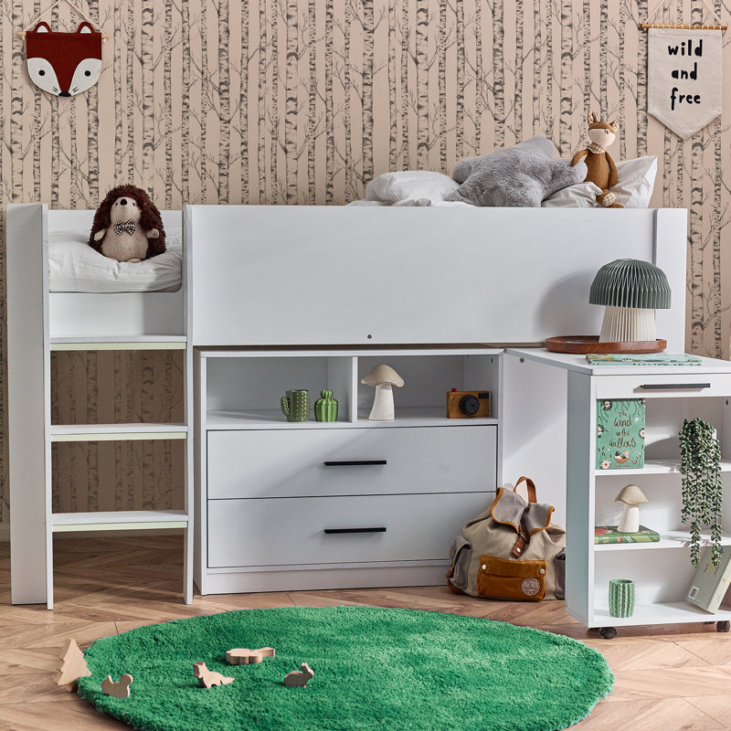 Sierra Sky Single (3') Mid Sleepers with Storage Included with Desk Included, White