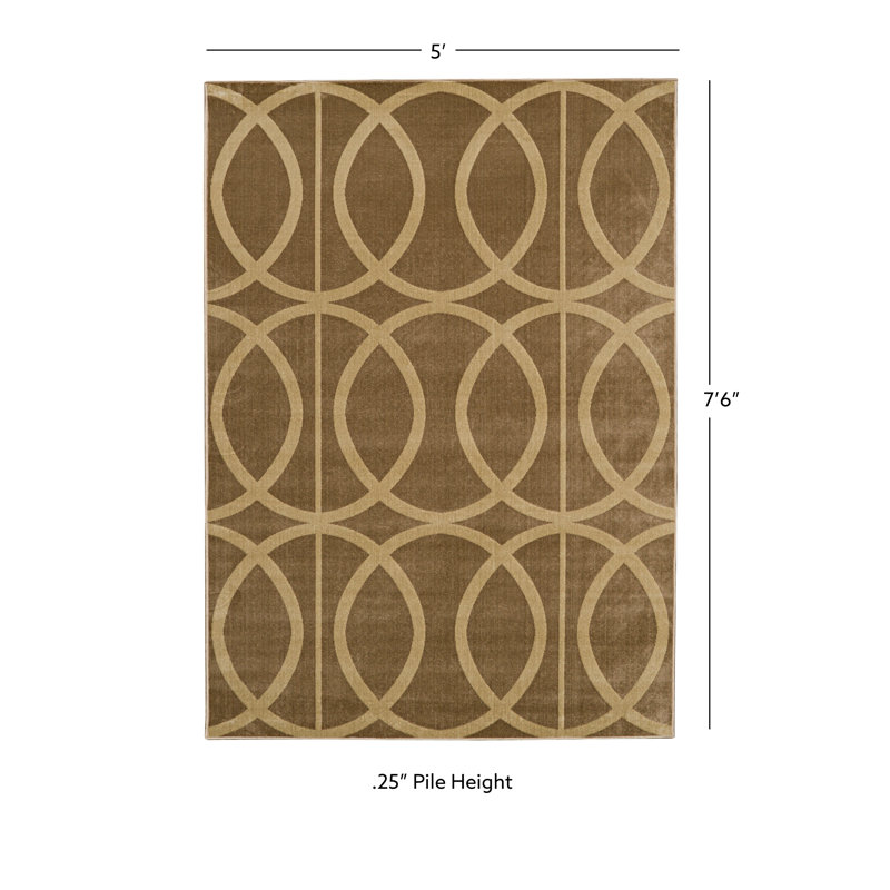 Maxus Geometric Rings Beige Soft Low Pile Area Rug, Rectangle 5' x 7'6"