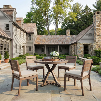 Martha Stewart Bedford All-Weather Patio Set With 36" Round Trestle Base Table And 4 Stack Chairs