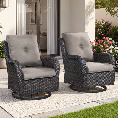 Ensemble de chaises de patio de luxe - Ensemble de 2 chaises de patio en osier toutes saisons et chaise berçante pivotante à dossier haut pour terrasse et osier gris près de la piscine