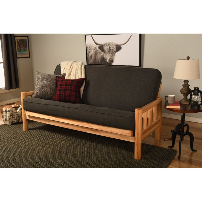 Stratford Full Loose Back Futon and Mattress Set, Natural, Linen Charcoal