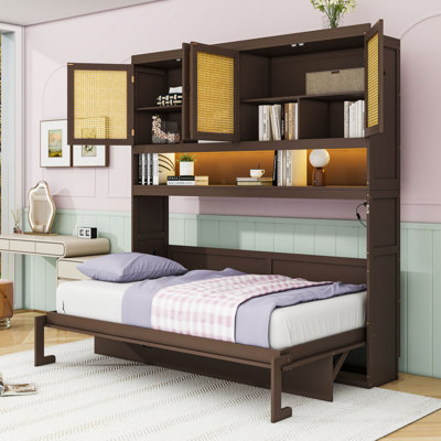 Twin Wood Murphy Bed with USB Charging Ports and LED Light