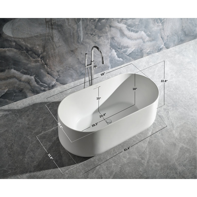 Baignoire de trempage autoportante en acrylique 61,4 po x 31,8 po Cossue