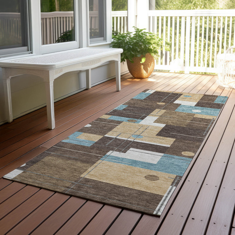 Machine Washable Indoor/Outdoor Chantille ACN2716 Geometric Rug, 2'3" x 7'6" Runner, Brown