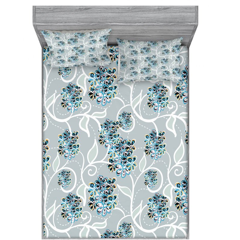 Microfiber Floral Sheet Set, Queen Sheet Set with Fitted Sheet