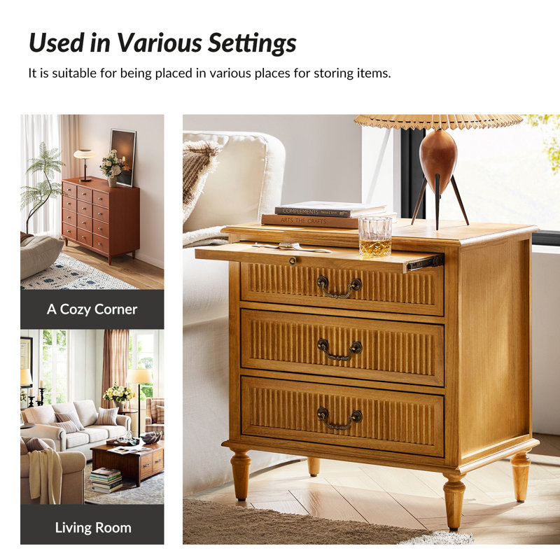 Wallburg Modern 1-Drawer Solid Wood End Table Fully Assembled and Built-In Outlet(Set of 2), Acorn
