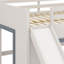 Un lit mezzanine avec glissade et rangement intégrés structure une chambre d'enfant moderne et minimaliste et s'harmonise avec un décor aux lignes épurées.-134703501