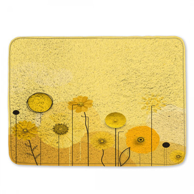 Tapis de bain jaune à fleurs artistiques