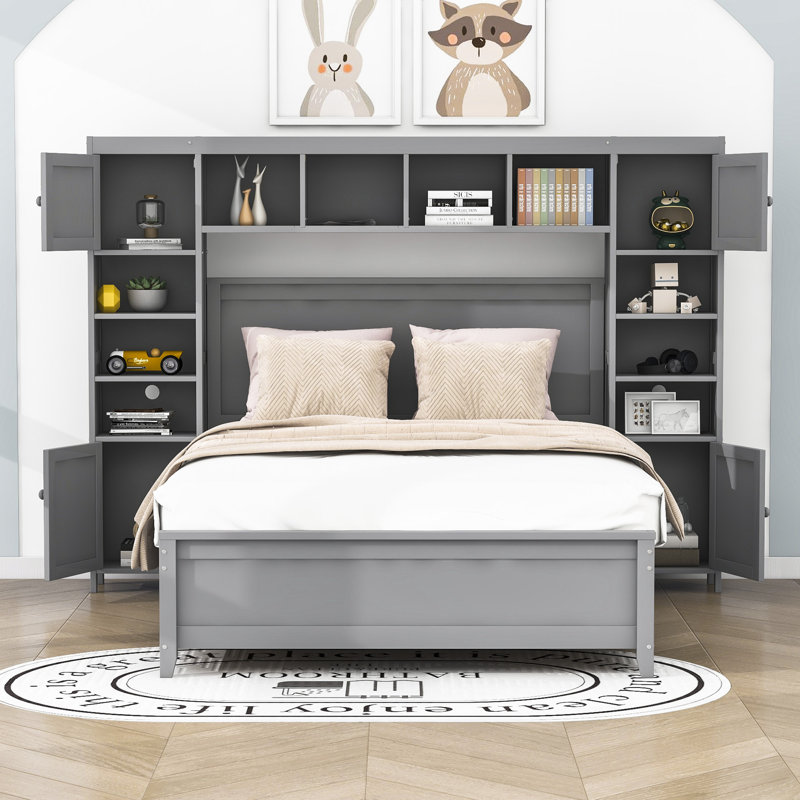 Lit plateforme double avec rangement Milpara, gris