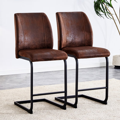 2 pièces de chaises brunes, coussin en suède et pieds en métal noir, élégantes pour différents meubles d'ameublement Chaises avec coussins Salle à manger et cuisine modernes Assemblage facile