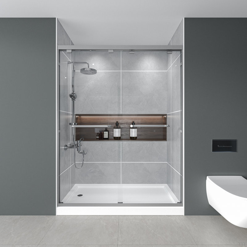 56-60" W X 72" H Double Sliding Shower Door ,1/4" (6Mm) ANSI/SGCC Tempered Glass,Fingerprint,Resistant Design, Brushed Nickel