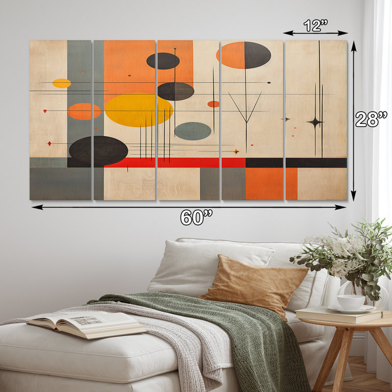 Mid-Century New Balance, abstrait géométrique rétro I - impression d'art moderne sur toile Mid-Century - 5 panneaux égaux
