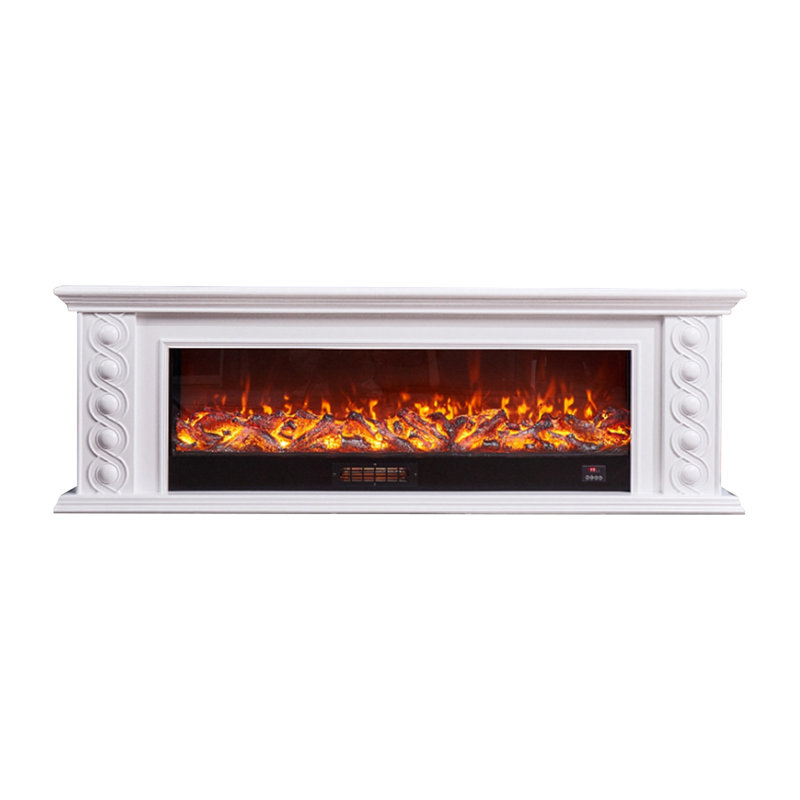 White Solid Wood TV Cabinet Heating Fireplace, White