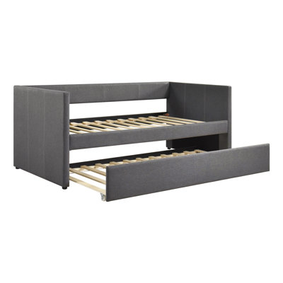 1Pc Daybed With Trundle Fabric Upholstery Wooden Frame Modern Home Furniture