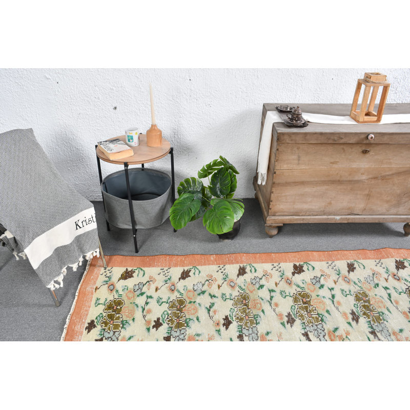 Grand tapis Oushak fait à la main avec motif floral unique pour un élégant décor de salon en beige / orange