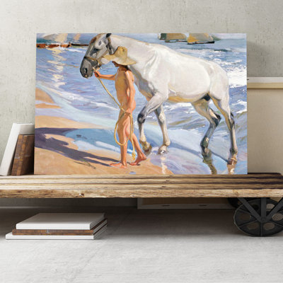 The Horses Bath by Joaquin Sorolla y Bastida - Wrapped Canvas
