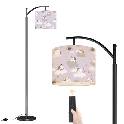 Arc Floor Lamp Seamless Kawaii Cute Cats Sky Cartoon Animals Floor Lamps with Remote LED Lights Adjustable Lamp Shades Tall Standing Lamps for Reading Office Living Room
