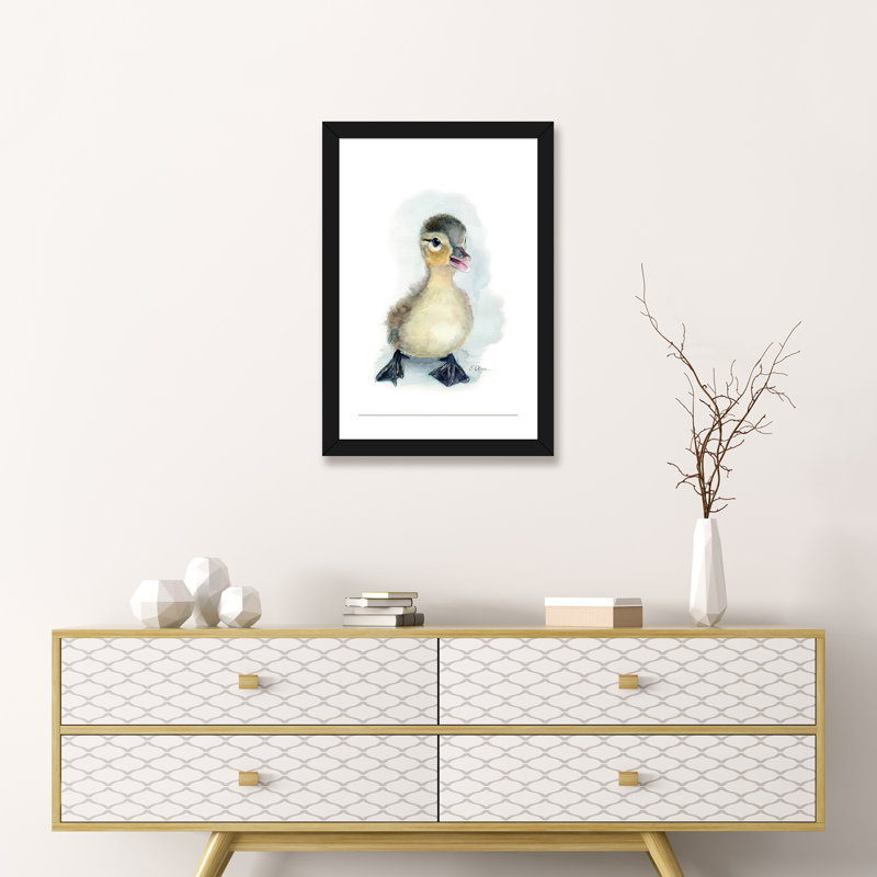 «Baby Duckling», reproduction d'art, H 24 po x l 16 po x P 1 po, Papier encadré noir, Blanc