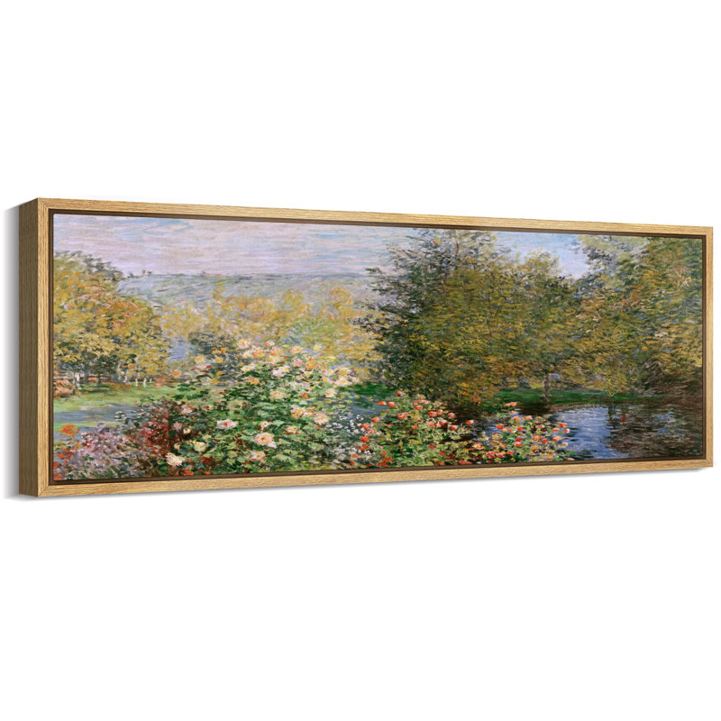 «Blooming Riverside Garden Floral Landscape Antique Antique Fine Art Art», reproduction d'art colorée, H 20 po x l 60 po