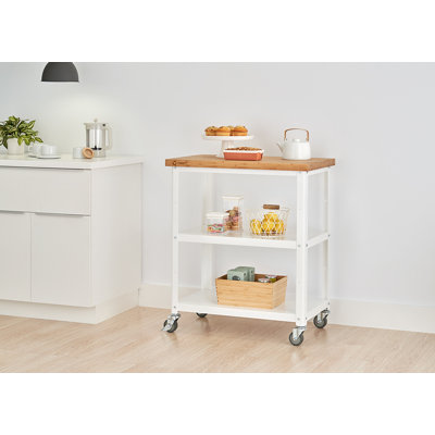 32 In. Bamboo And Metal Kitchen Cart W/ Wheels