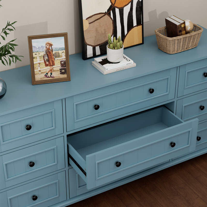 Commode rétro 9 tiroirs l 63 po, Bleu