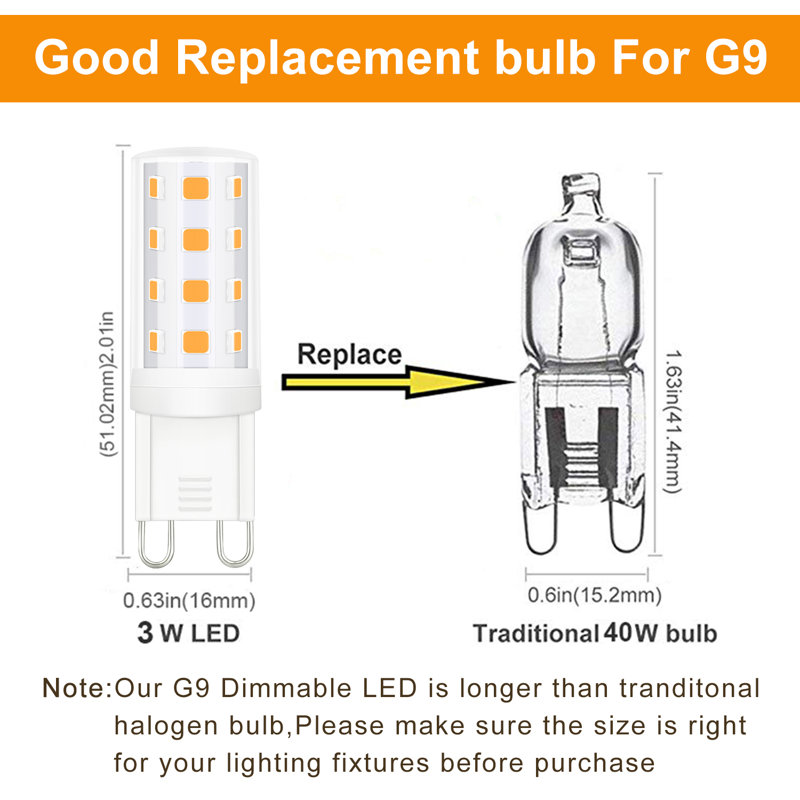 3 watts (équivalent à 40 watts), DEL G9, ampoule à intensité variable, culot G9 / à deux broches, 2700
