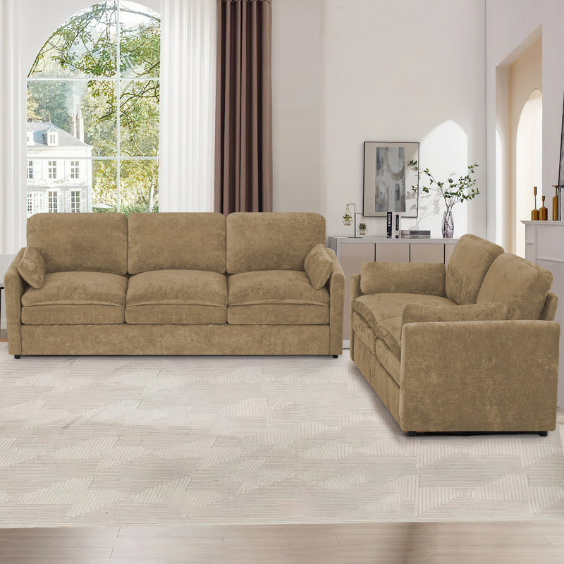 69" & 89" Modern Soft Sofa With Upholstered Cushion, Chenille 3-Seat And 2 Seater Sofa With Well-Filled Pillows, Upholstered 2-Piece Couch For Living Room, Bedroom