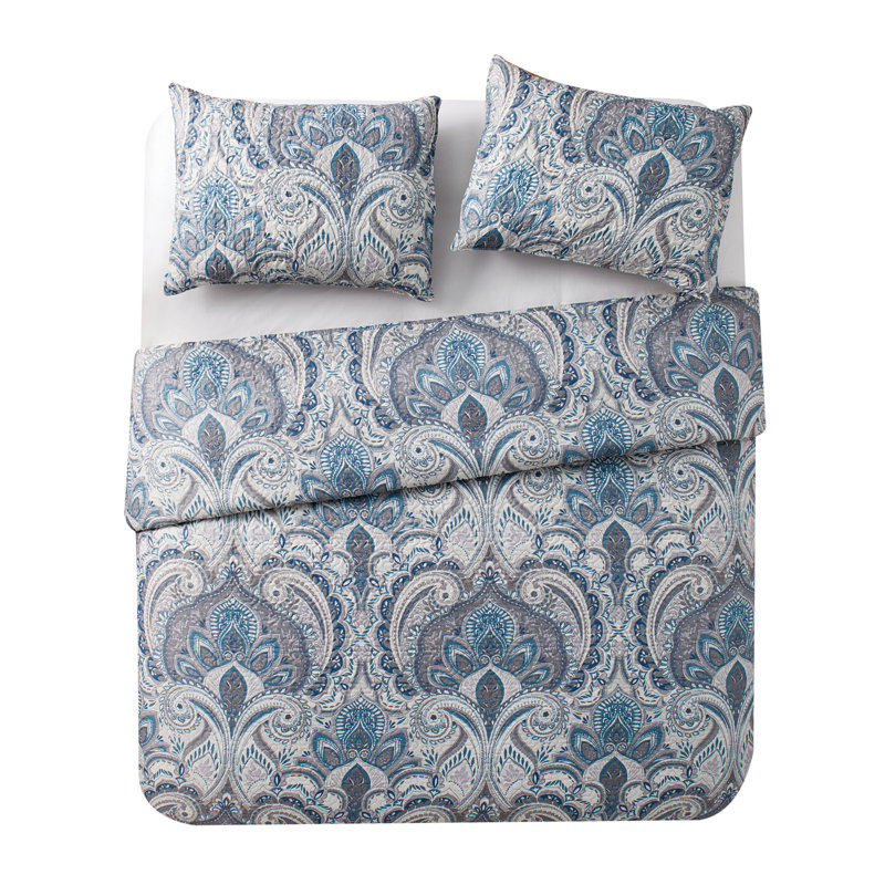 Lawrence Blue Microfiber Reversible Full Quilt Set