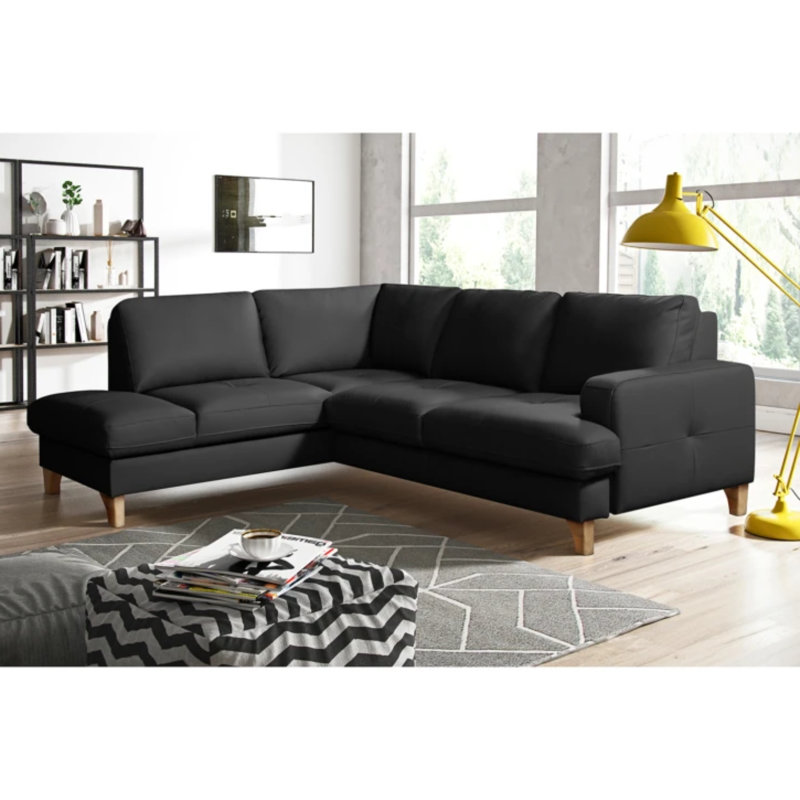 Damar Leather Corner Sofa with Sleeping Function and Storage, Left Hand Facing, Damar Black Genuine Leather