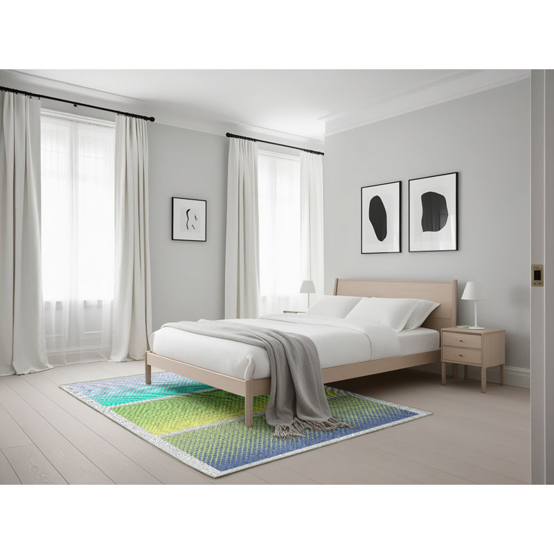 Tapis vert / jaune Power Loom, Rectangle 5 pi x 7 pi