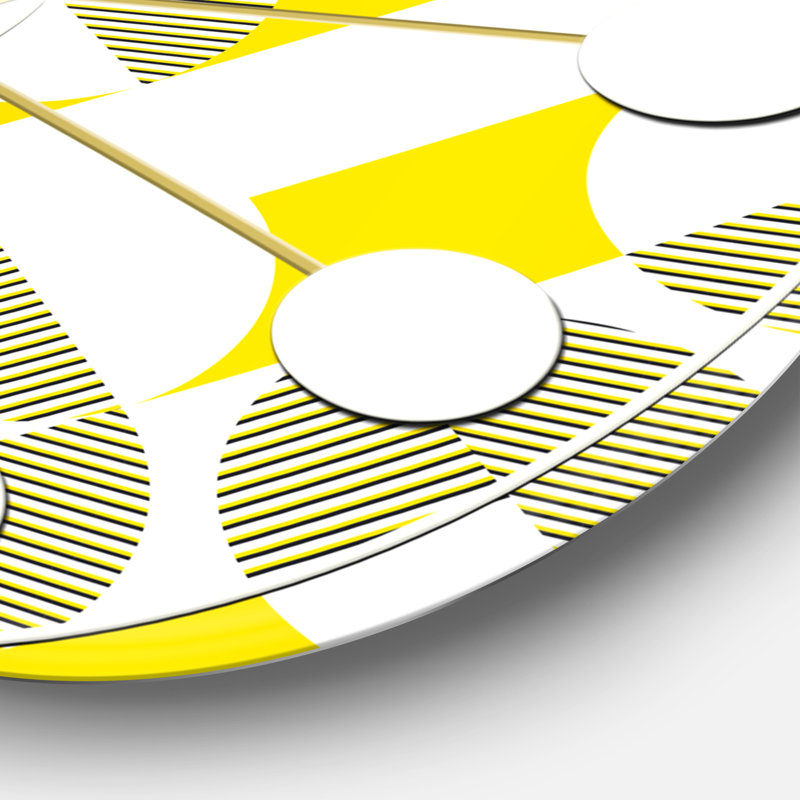 Horloge murale circulaire rétro rétro géométrique II - Mid-Century, Petit, Jaune