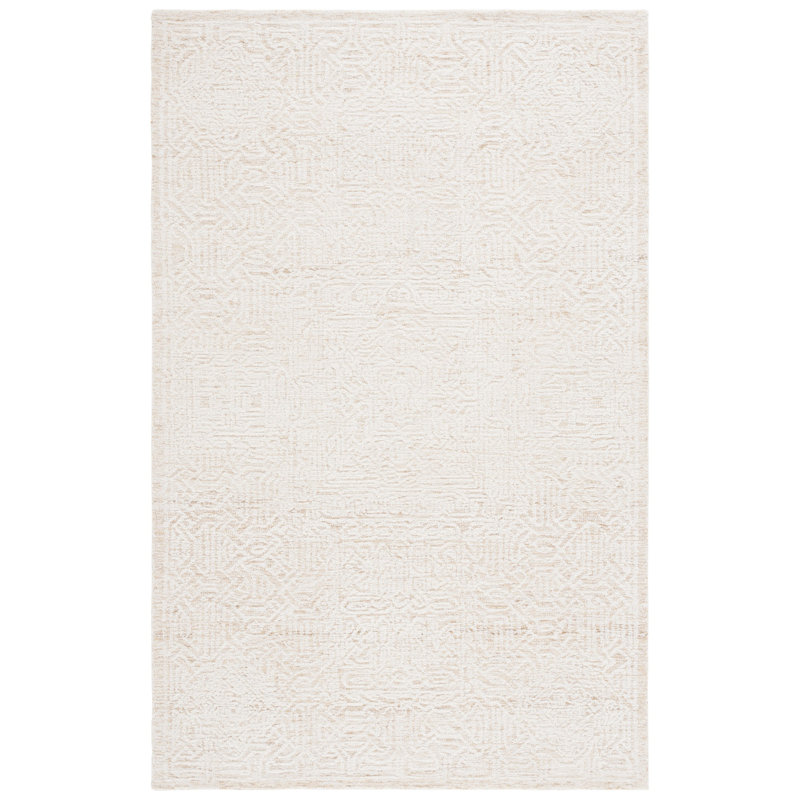 Houde Hand Tufted Wool Cotton with Latex Geometric Rug in Gold/Ivory, Rectangle 4' x 6'