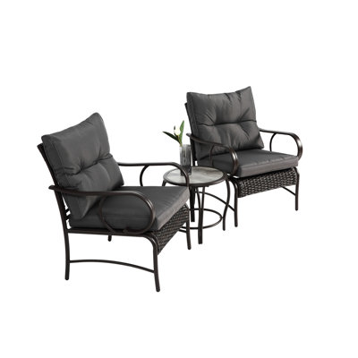 Mobilier d'extérieur - Patio 3 pièces: conversation de chaise moderne avec table basse, structure, sièges confortables, mobilier de jardin et mobilier: matériaux de décoloration, chaises confortables, parfait pour une utilisation sur le balcon