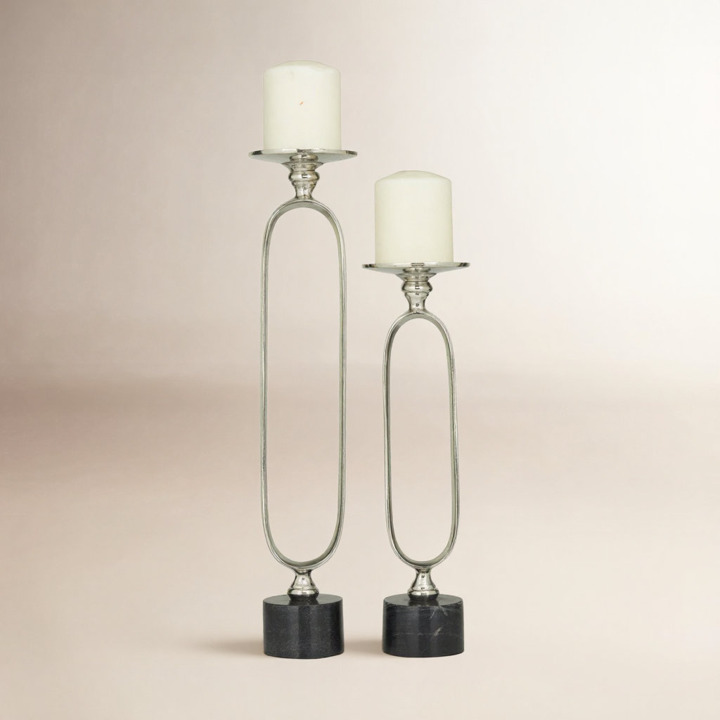 2-Piece Genuine Marble Candlestick Set, Silver