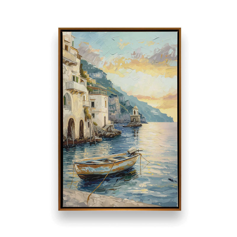 _Positano Azure Retreat, reproduction sur toile, Cadre flottant or poli, H 32 po x l 22 po x P 1,75 po
